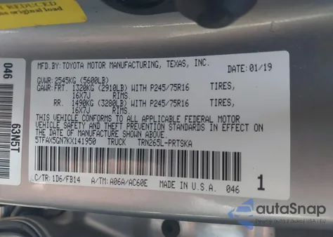 2019 Toyota Tacoma Sr из США, поврежденный, VIN 5TFAX5GN7KX141950